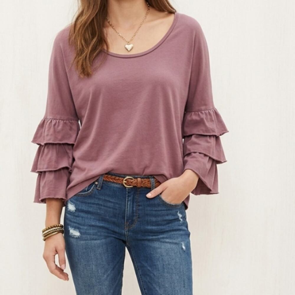 AMERICAN EAGLE Dusty Rose Ruffle Sleeve Dolman Top NWT Size M